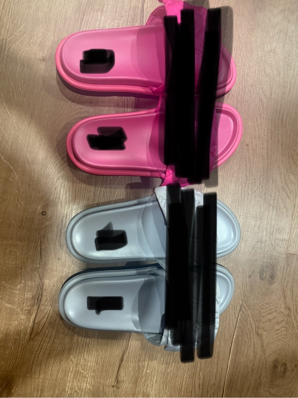 Louis Vuitton Pink and White Slide Sandals
